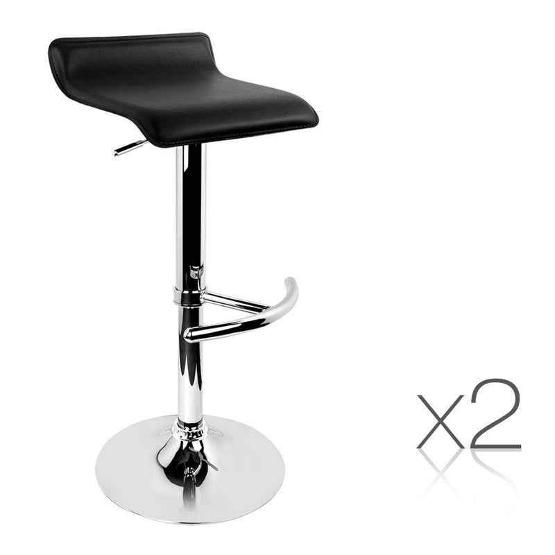 Set of 2 PU Leather Bar Stools - Black