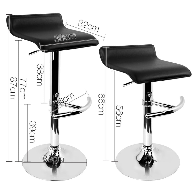 Set of 2 PU Leather Bar Stools - Black