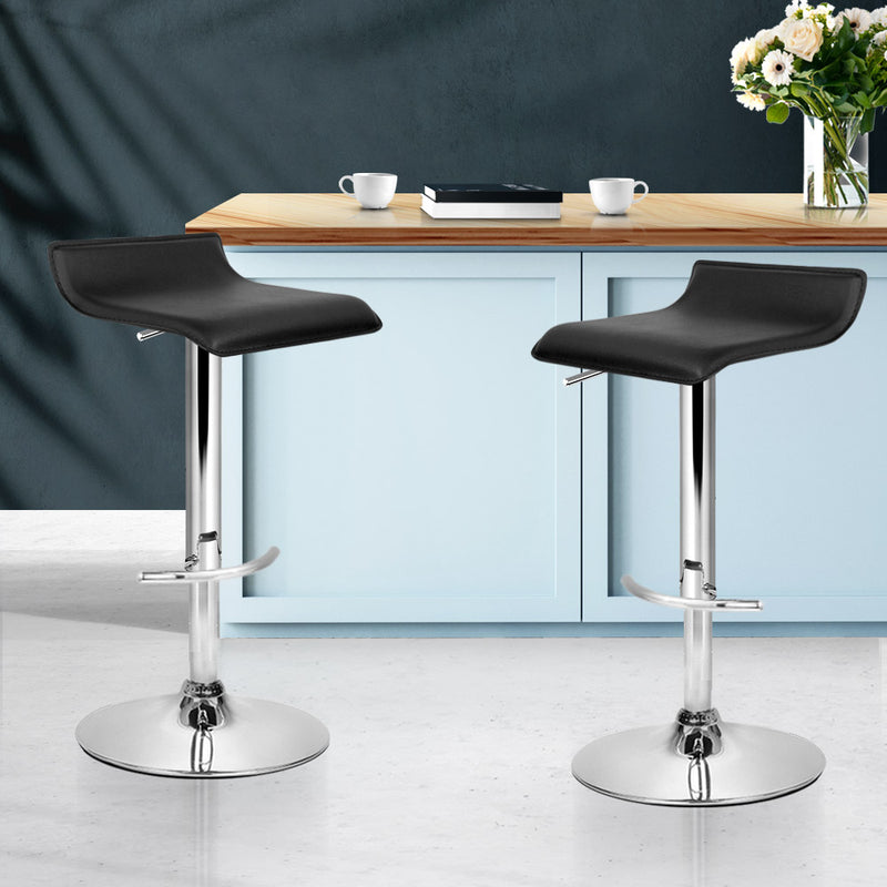 Set of 2 PU Leather Bar Stools - Black