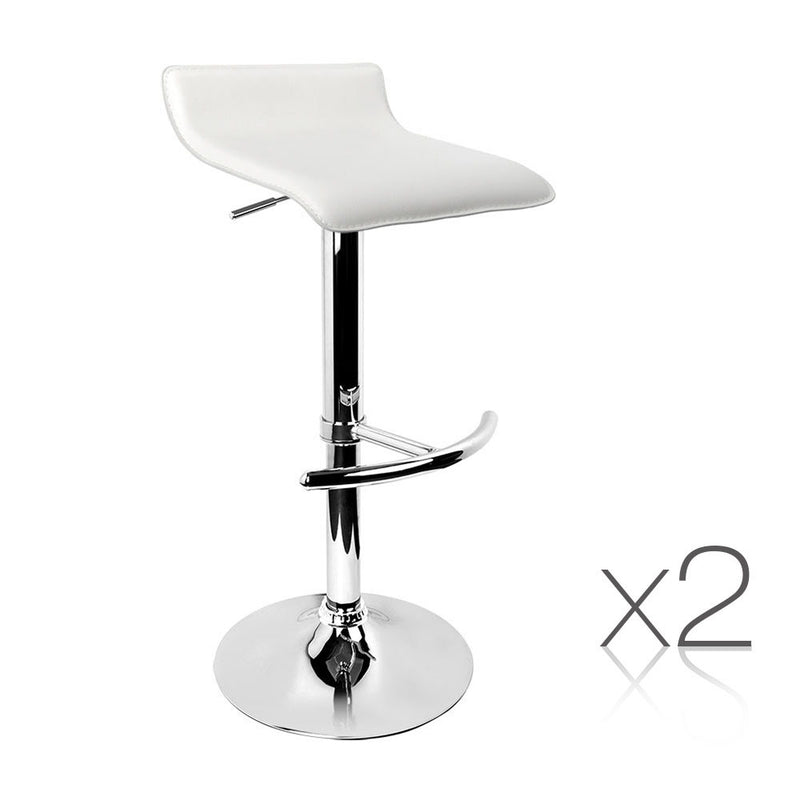 Set of 2 PU Leather Bar Stools - White