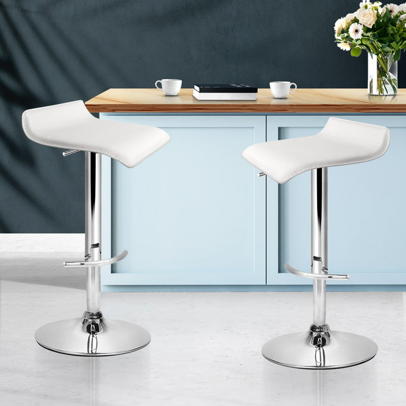 Set of 2 PU Leather Bar Stools - White