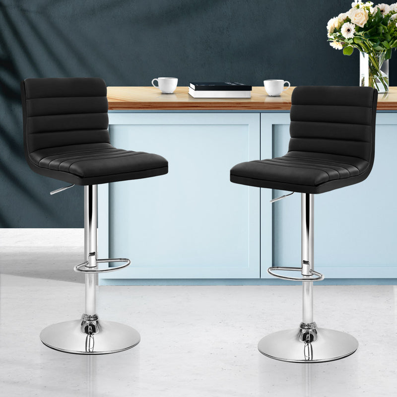 Set of 2 PU Leather Bar Stools ARNE Swivel Bar Stool Kitchen Chairs Black Gas Lift Black