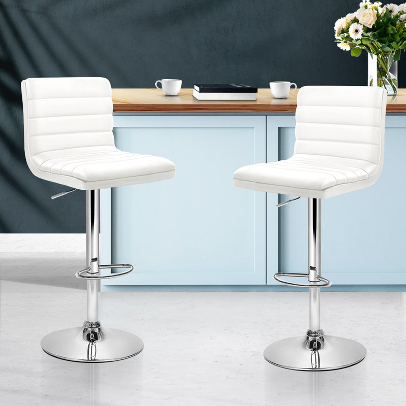 Set of 2 PU Leather Bar Stools ARNE Swivel Bar Stool Kitchen Chairs White Gas Lift White