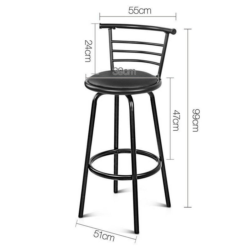 Set of 2 PU Leather Bar Stools - Black