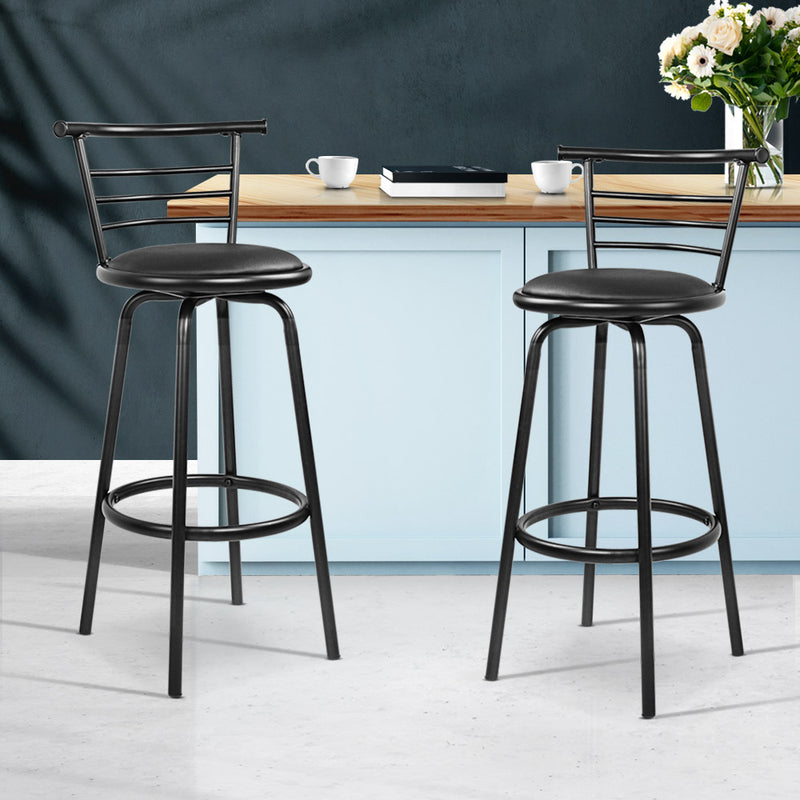 Set of 2 PU Leather Bar Stools - Black