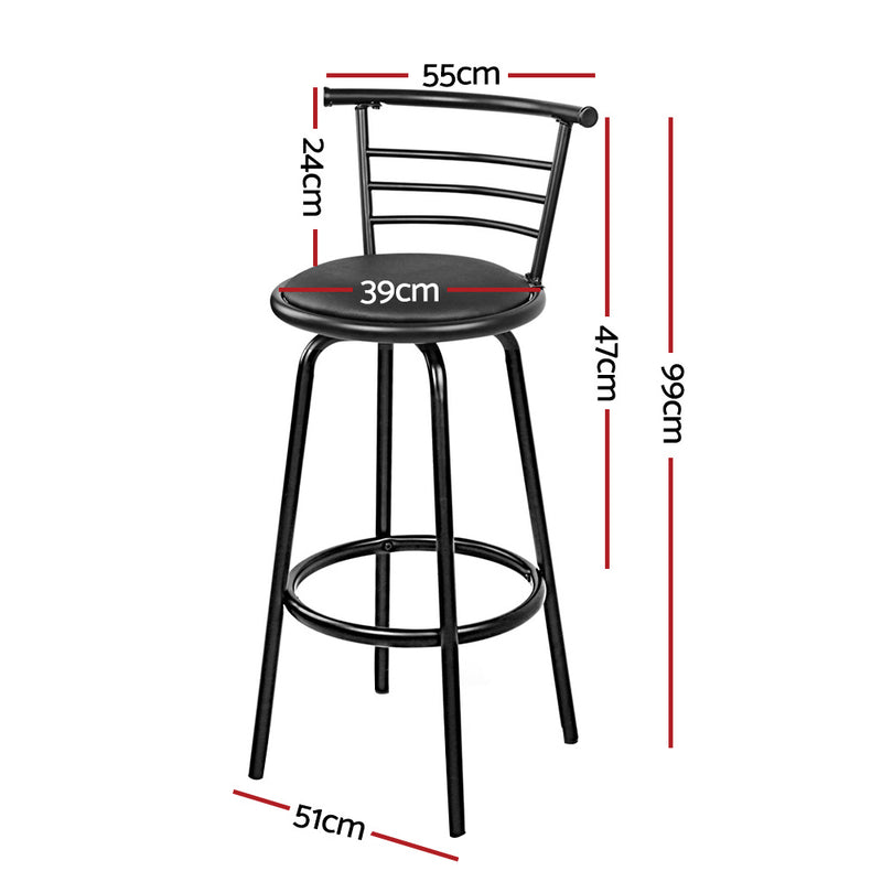 Set of 4 Bar Stools PU Leather Bar Stool Swivel Backrest Kitchen Chairs Black