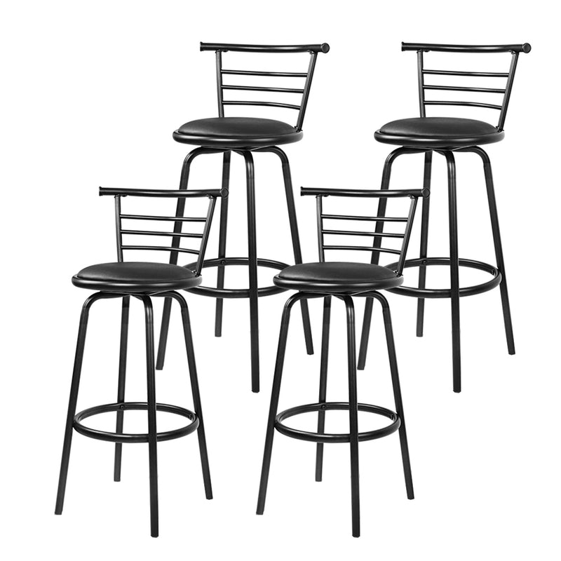 Set of 4 Bar Stools PU Leather Bar Stool Swivel Backrest Kitchen Chairs Black