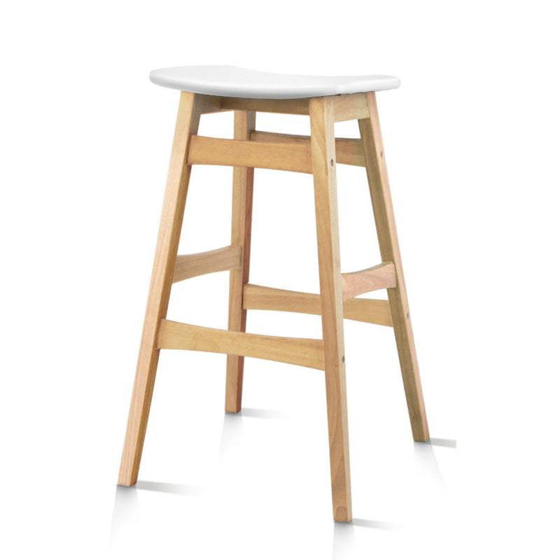 Set of 2 Wooden and Padded Bar Stools - White