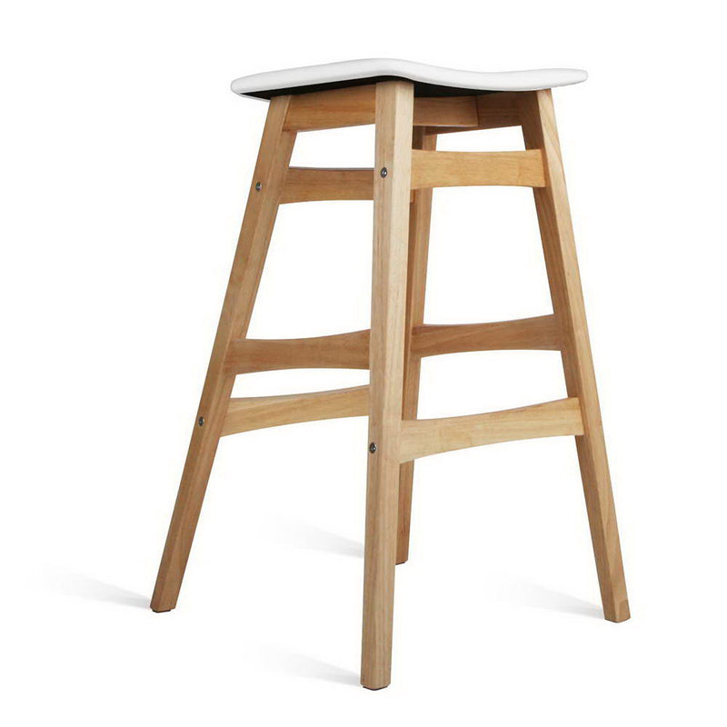 Set of 2 Wooden and Padded Bar Stools - White