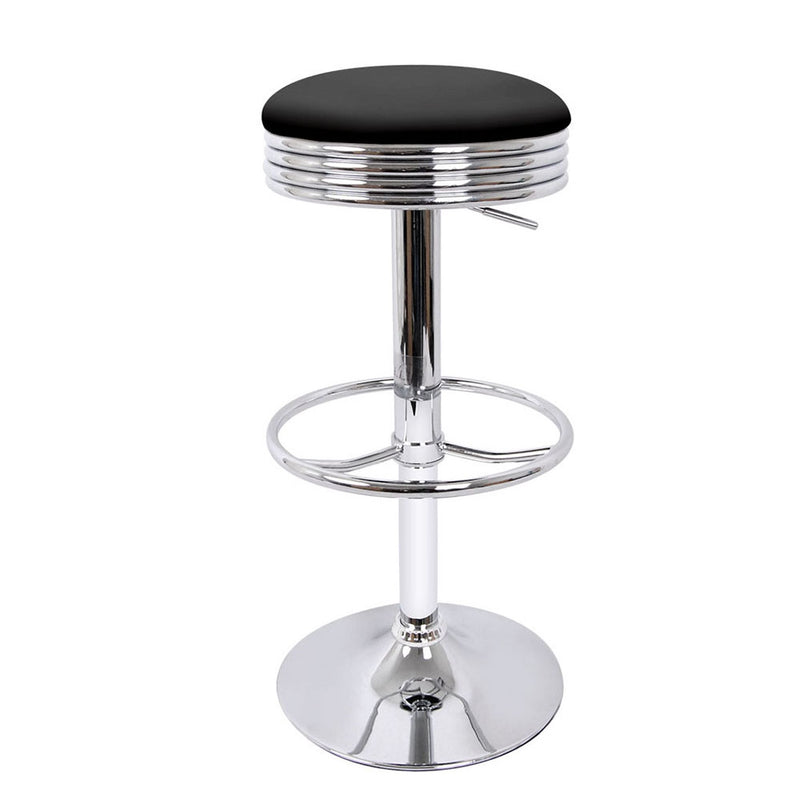 Set of 2 PU Leather Backless Bar Stools - Black