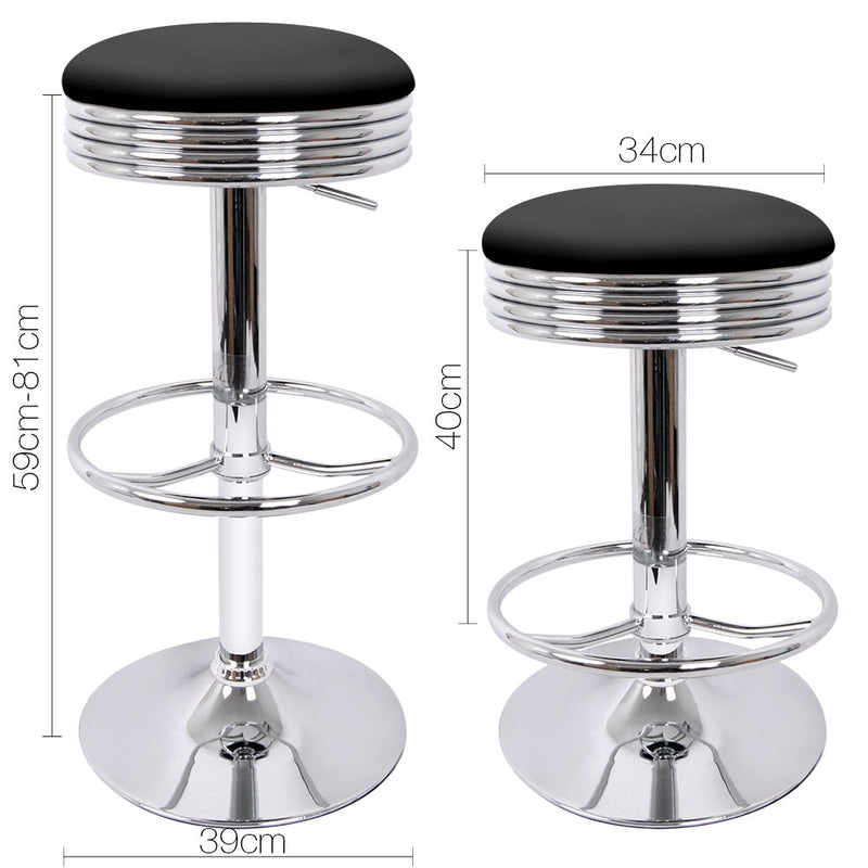 Set of 2 PU Leather Backless Bar Stools - Black