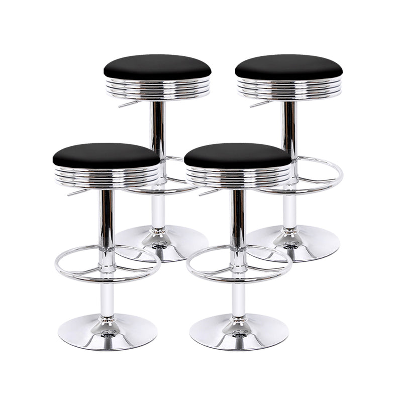 set of 4 PU Leather Bar Stools Kitchen Bar Stool Dining Chair Black Anton Swivel