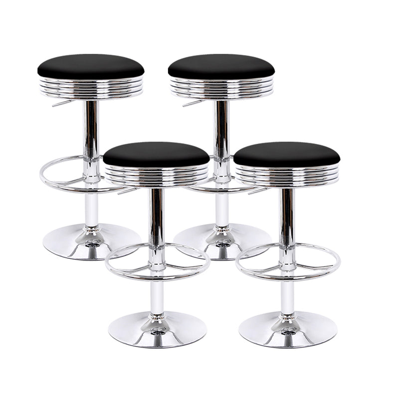 set of 4 PU Leather Bar Stools Kitchen Bar Stool Dining Chair Black Anton Swivel