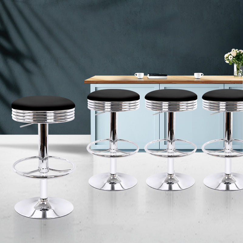 set of 4 PU Leather Bar Stools Kitchen Bar Stool Dining Chair Black Anton Swivel