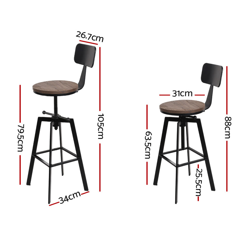 Set of 2 Vintage Bar Stools Retro Kitchen Bar Stool Industrial Chairs Rustic