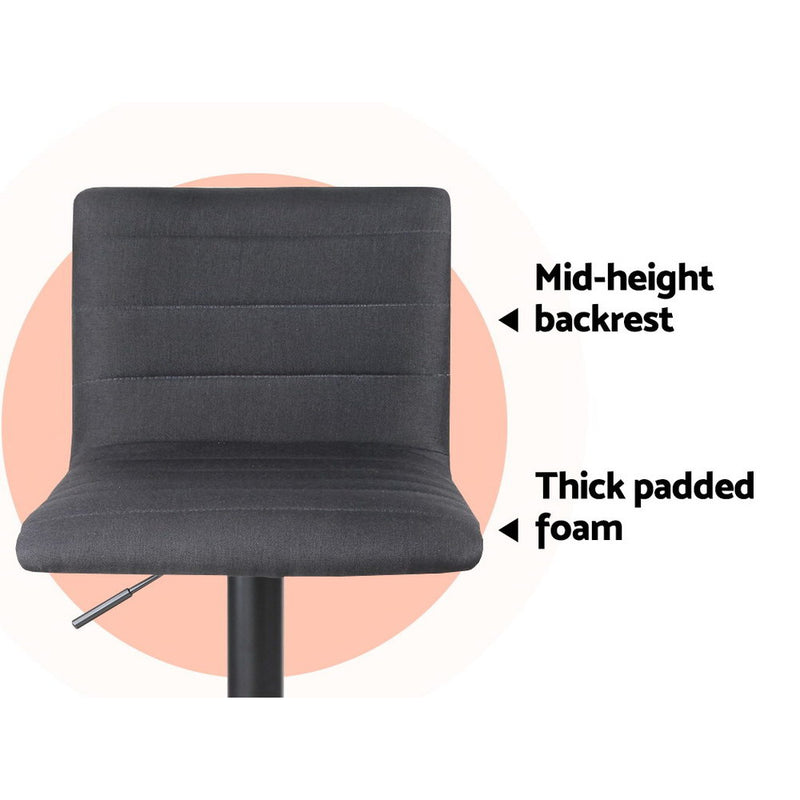 set of 4 Bar Stools Fabric Kitchen Cafe Swivel Bar Stool Chair Gas Lift Black