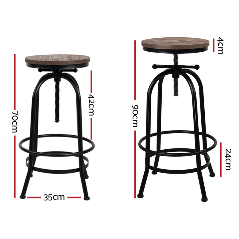 Set of 2 Kitchen Bar Stools Vintage Bar Stool Retro Rustic Industrial Chairs