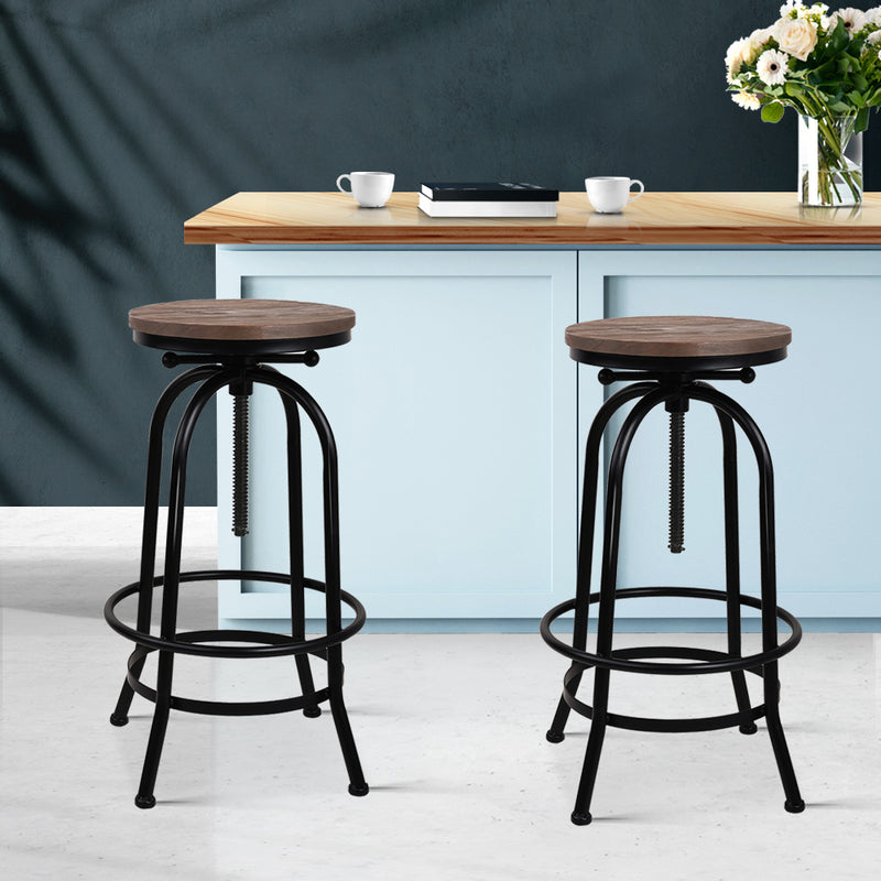 Set of 2 Kitchen Bar Stools Vintage Bar Stool Retro Rustic Industrial Chairs