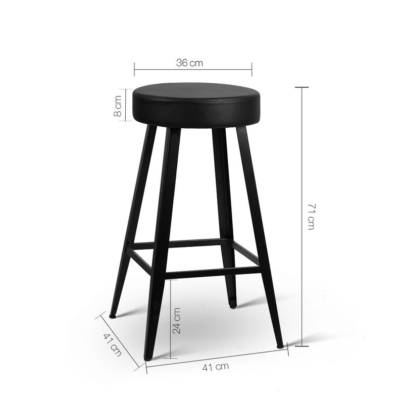 Set of 2 PU Leather Bar Stools - Black