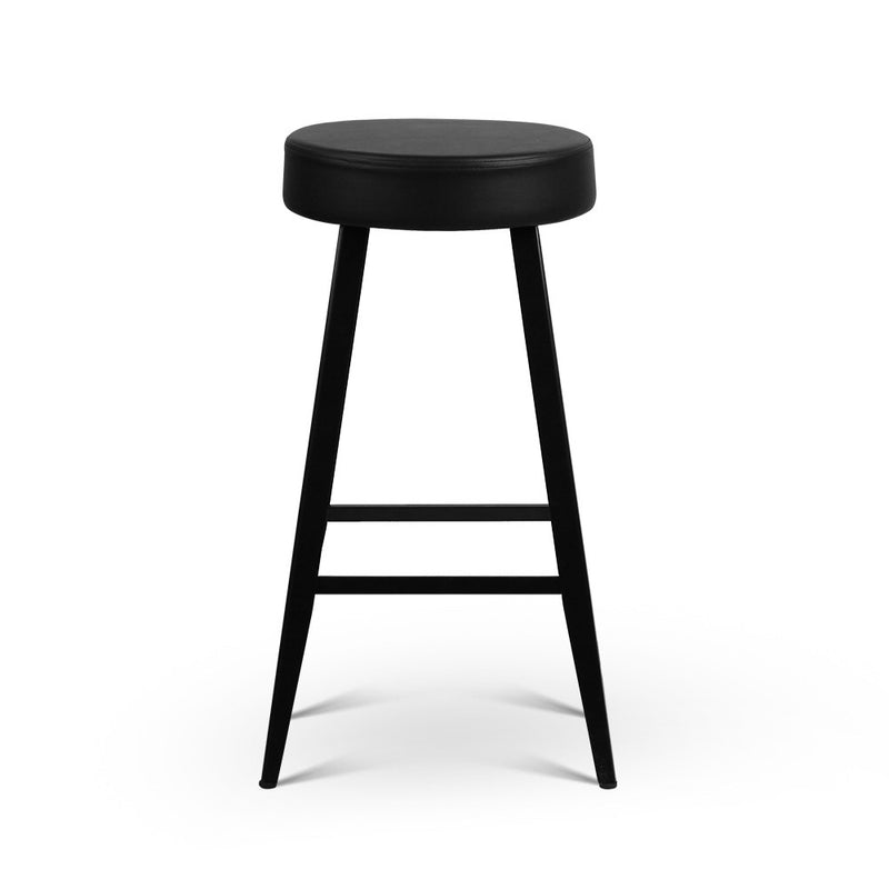 Set of 2 PU Leather Bar Stools - Black