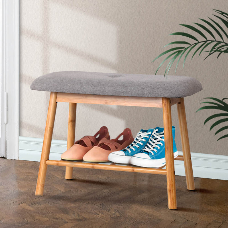 Shoe Rack Seat Bench Chair Shelf Organisers Bamboo Grey