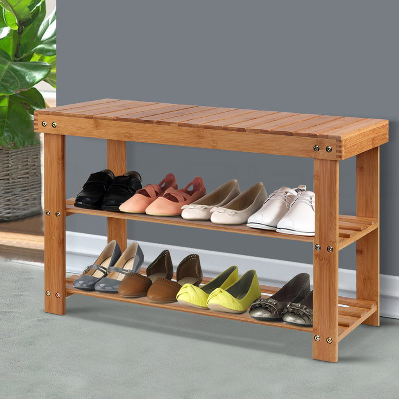 Bamboo Shoe Rack Wooden Seat Bench Organiser Shelf Stool