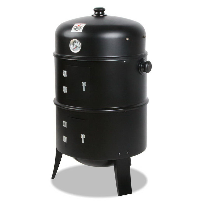 3-in-1 Charcoal BBQ Smoker - Black