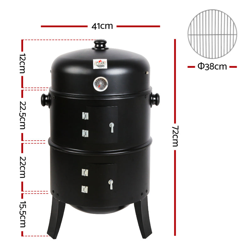 3-in-1 Charcoal BBQ Smoker - Black