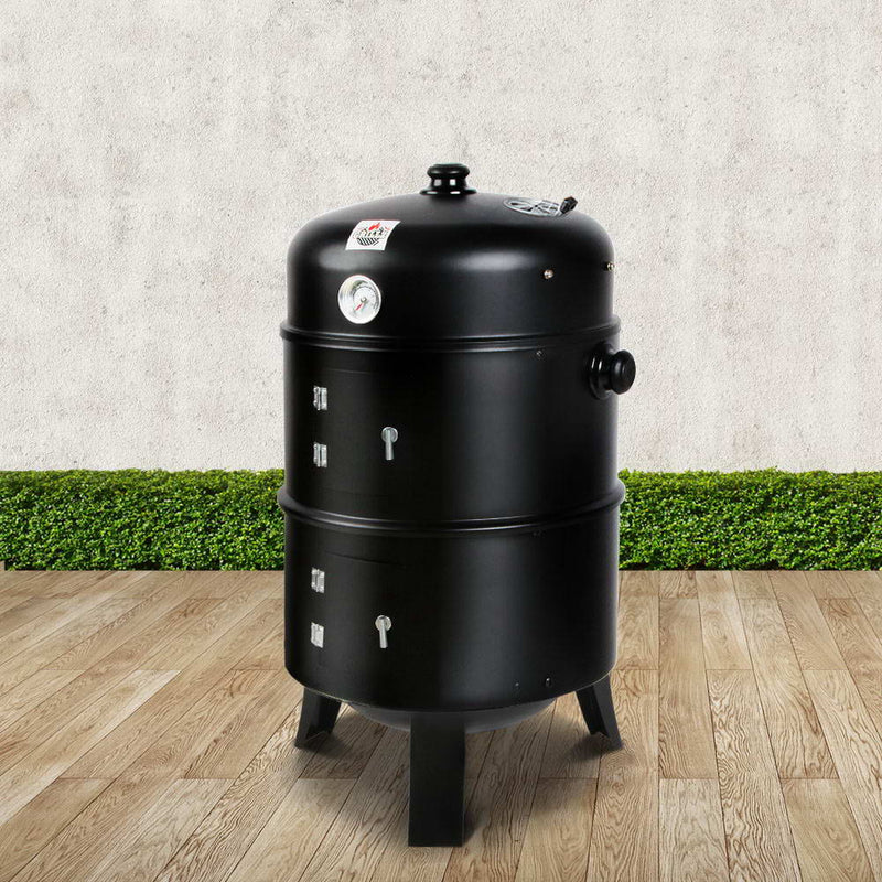 3-in-1 Charcoal BBQ Smoker - Black