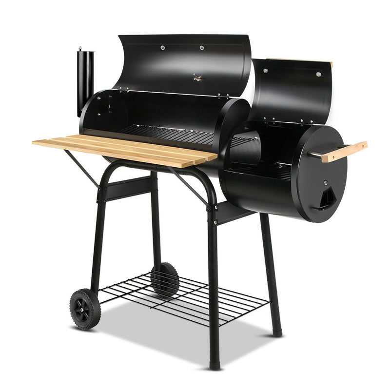 2-in-1 Offset BBQ Smoker - Black