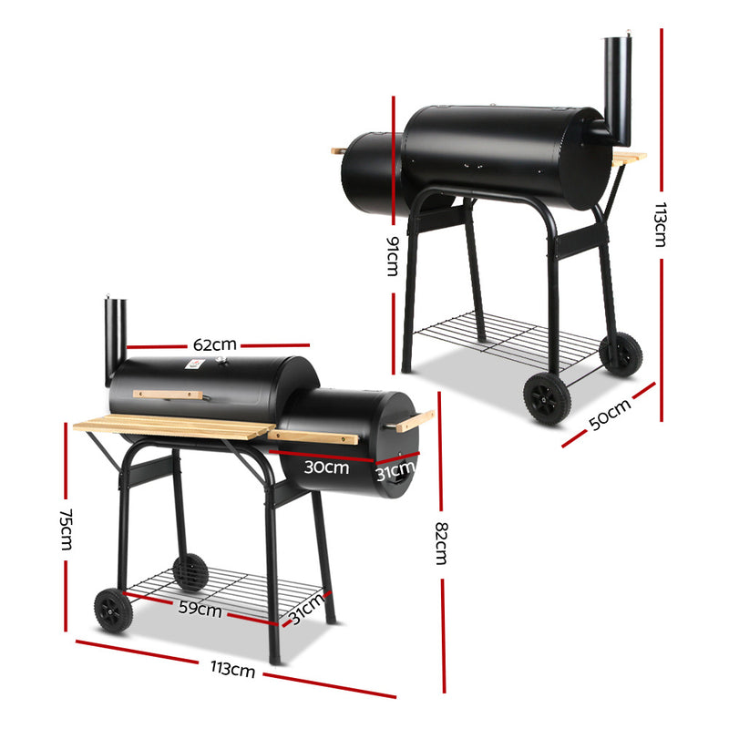 2-in-1 Offset BBQ Smoker - Black