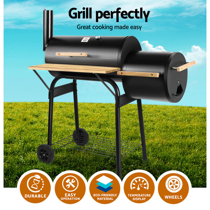 2-in-1 Offset BBQ Smoker - Black