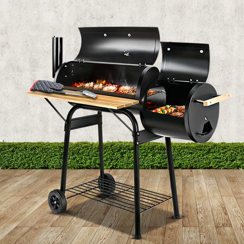 2-in-1 Offset BBQ Smoker - Black