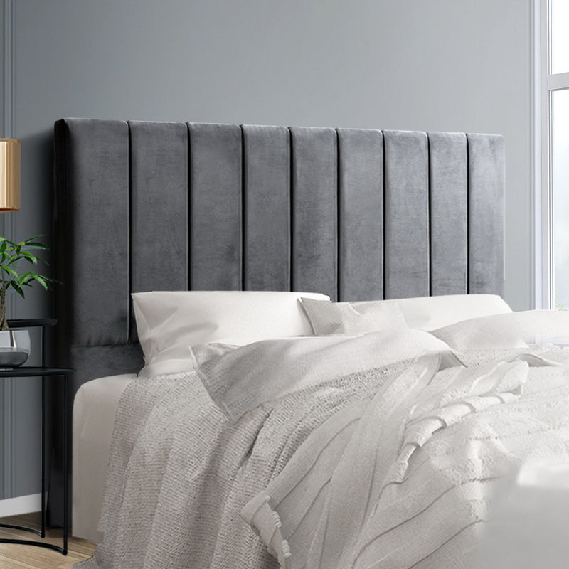 Double Size Bed Head Headboard Bedhead Bed Frame Base VELA Grey Fabric