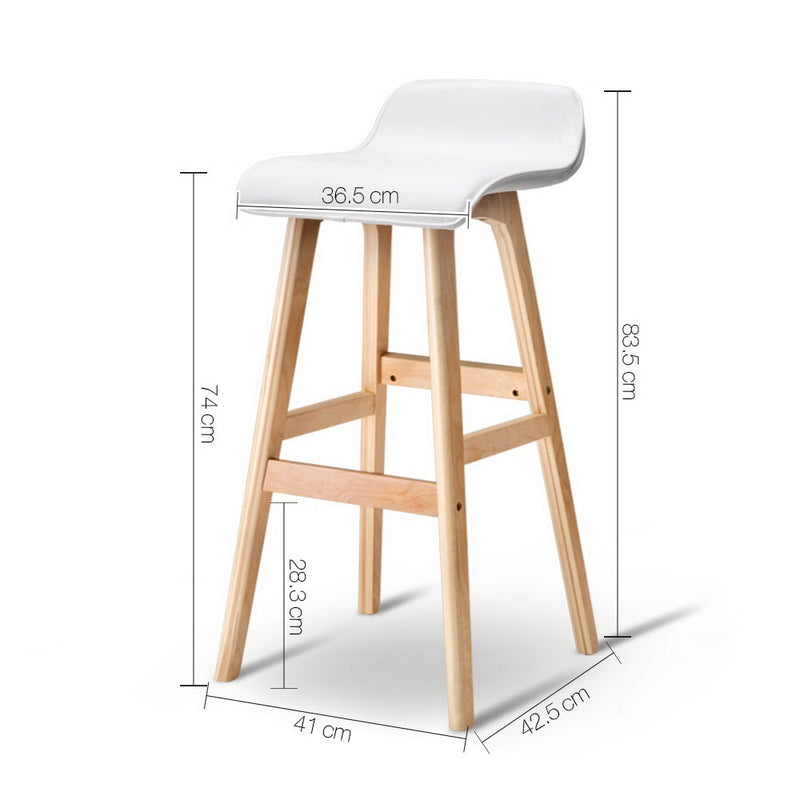 Set of 2 PU Leather and Wood Bar Stool - White