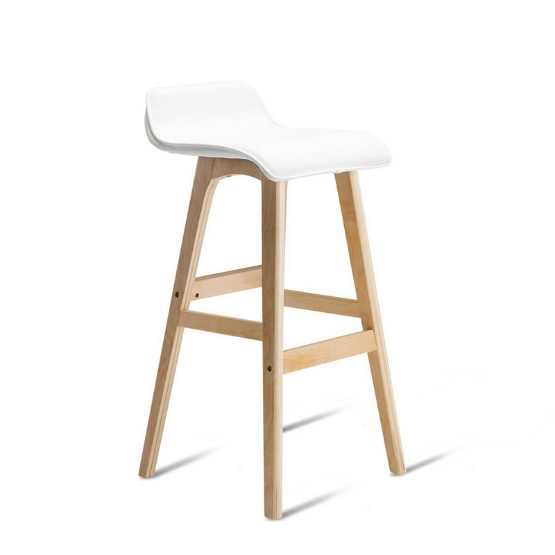 Set of 2 PU Leather and Wood Bar Stool - White