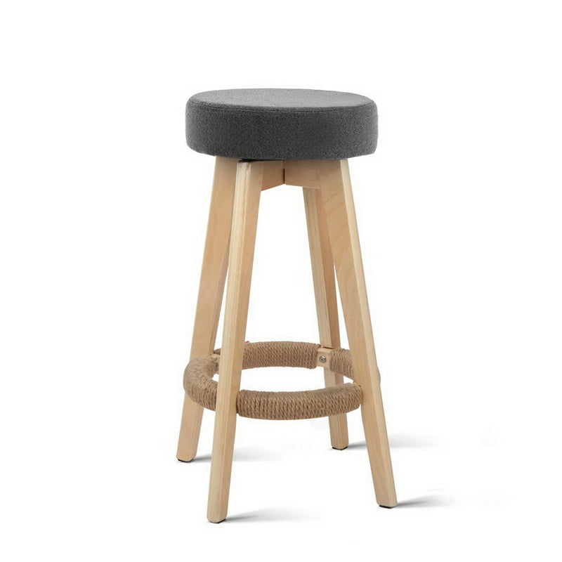 Set of 2 Kitchen Bar Stools Wooden Bar Stool Swivel Barstools Counter Chairs 74cm Fabric Grey