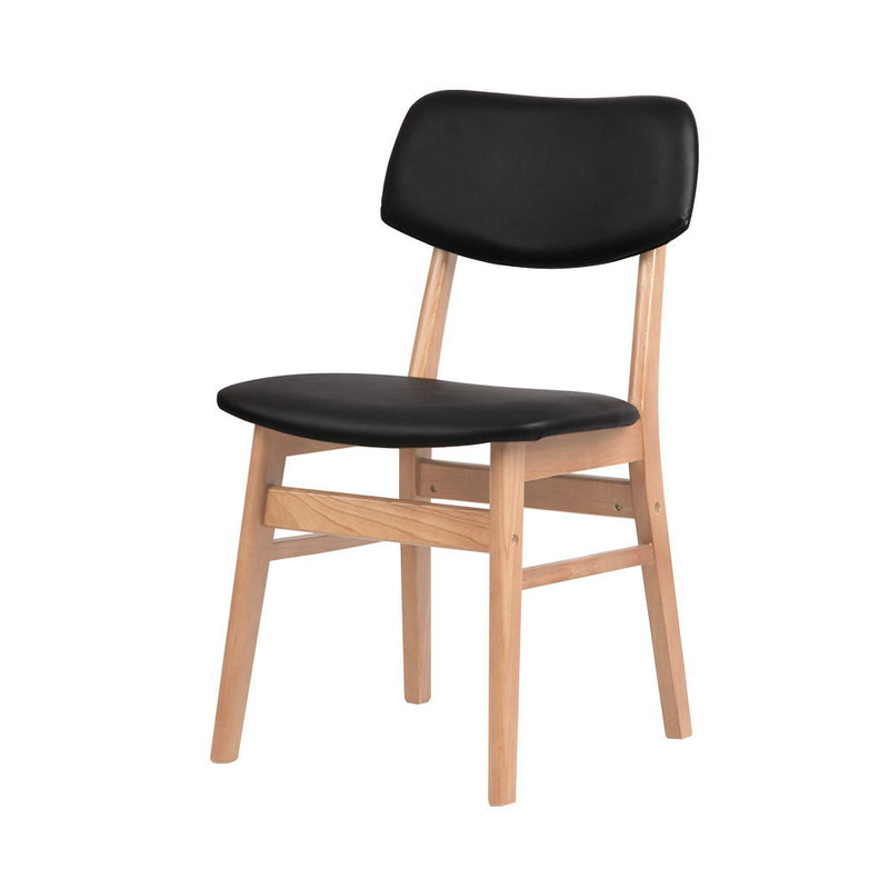 Set of 2 Wood & PVC Dining Chairs - Black