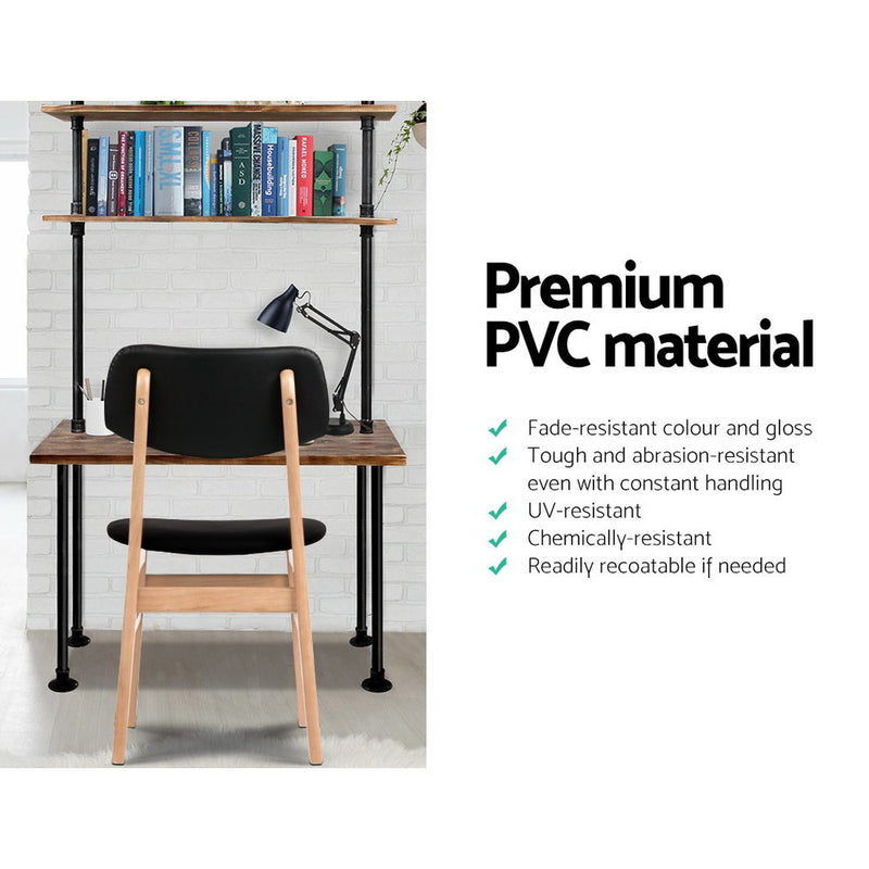 Set of 2 Wood & PVC Dining Chairs - Black