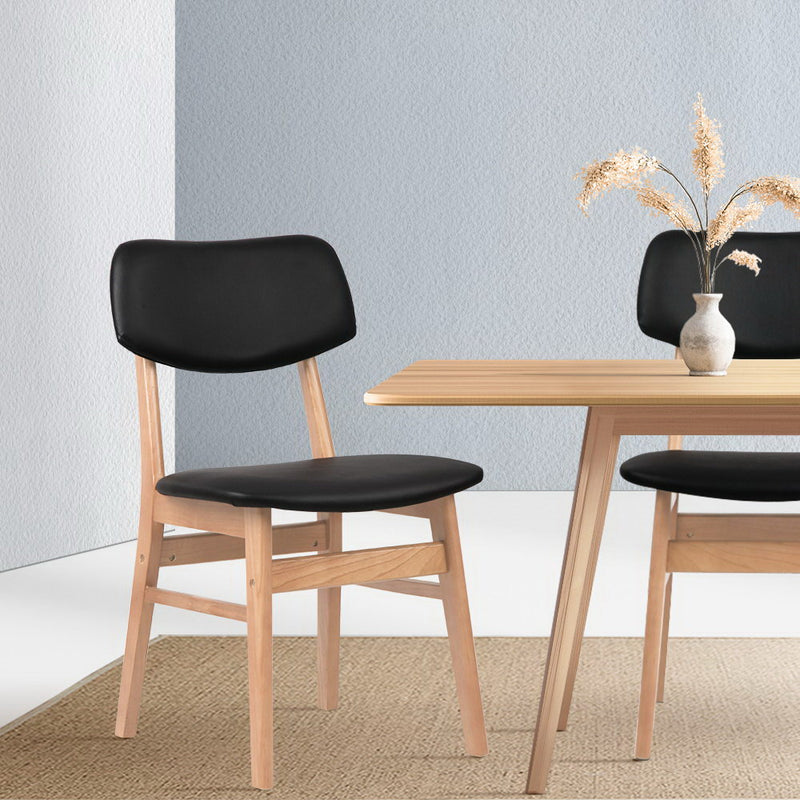 Set of 2 Wood & PVC Dining Chairs - Black