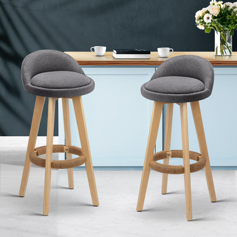 Set of 2 Fabric Bar Stools-Grey