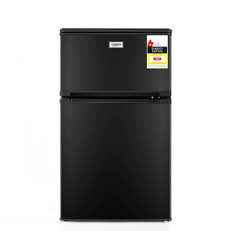 Devanti 84L Bar Fridge 2 Door Built-in Light Beverage Cooler Drink Black Fridges