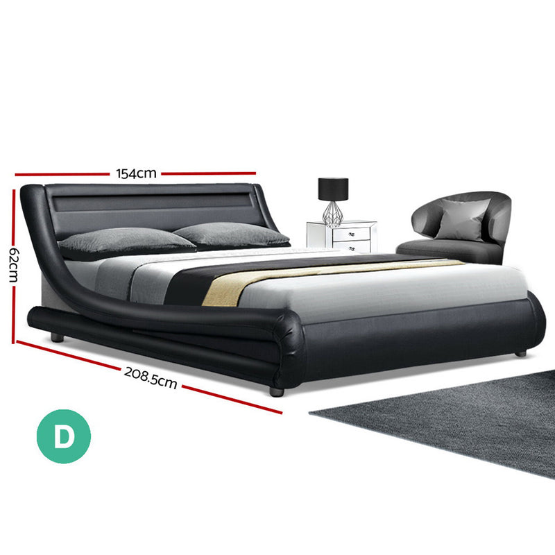 LED Bed Frame Double Full Size Base Mattress Platform Black Leather ALEX