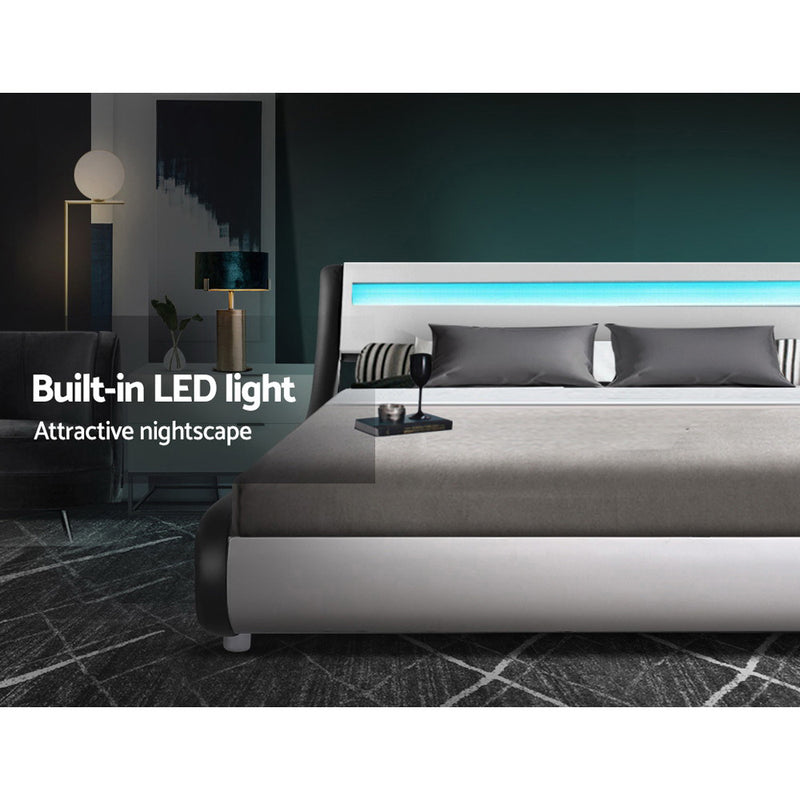 LED Bed Frame Double Full Size Base Mattress Platform Leather Wooden ALEX