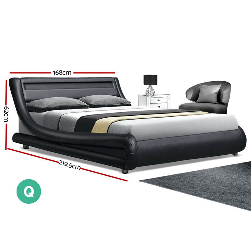 LED Bed Frame Queen Size Base Mattress Platform Black Leather Wooden ALEX