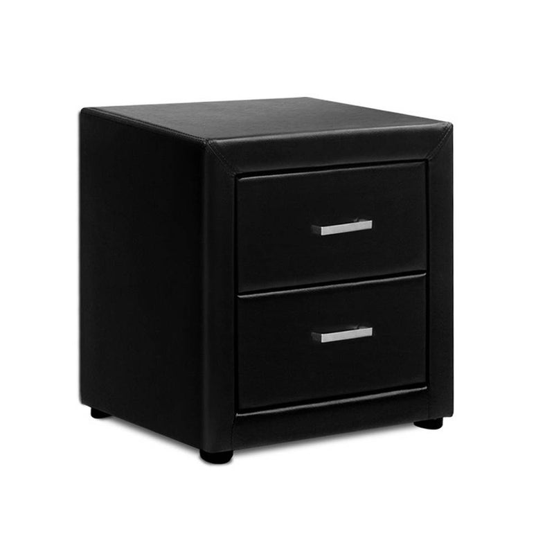 PVC Leather Bedside Table - Black