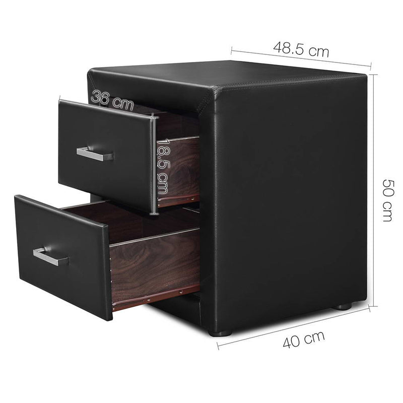 PVC Leather Bedside Table - Black