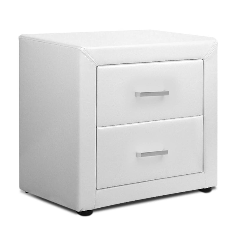 PVC Leather Bedside Table - White