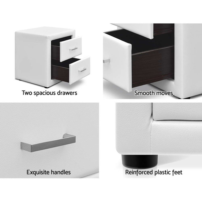 PVC Leather Bedside Table - White