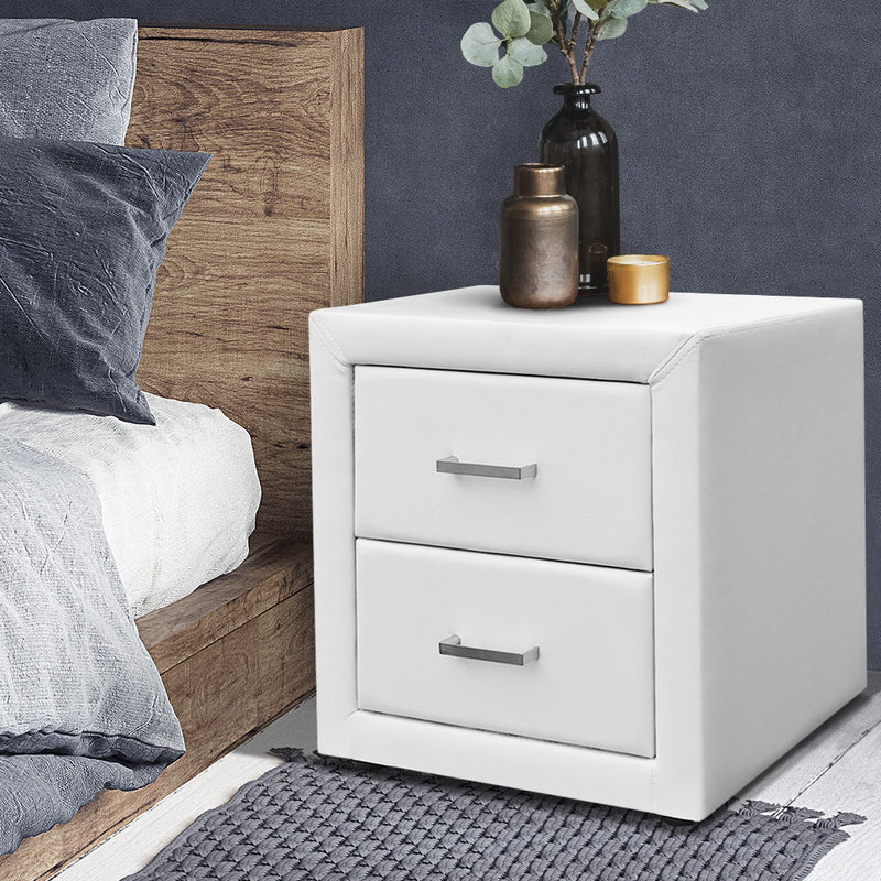 PVC Leather Bedside Table - White